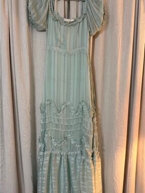 LoveShackFancy Mint Green Ruffled Maxi Dress